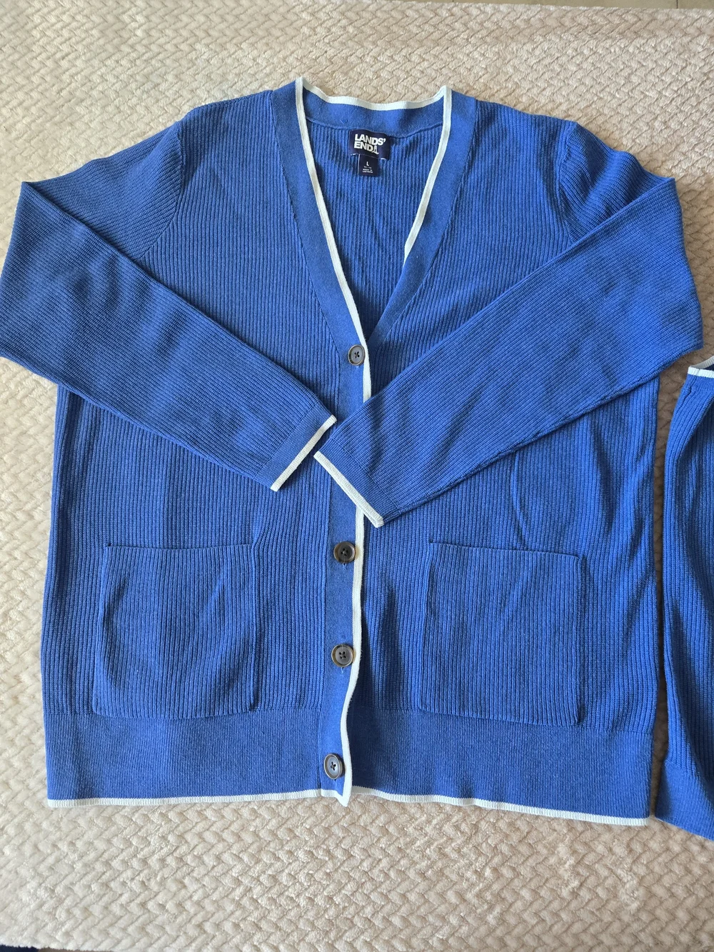 Lands' End Blue Cotton Twin Set Cardigan & Shell | Preppy Coastal Cottagecore L